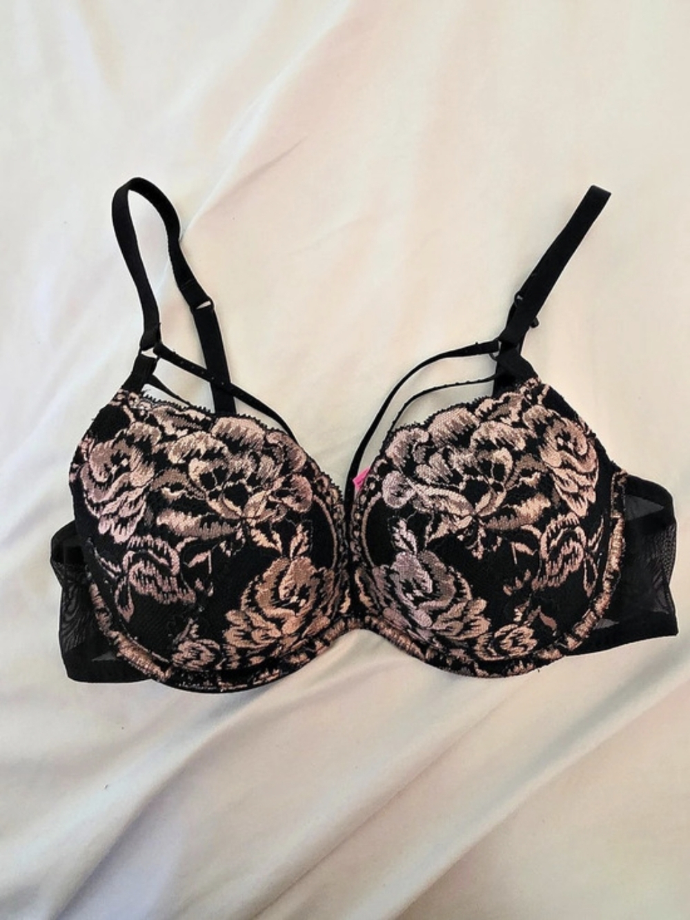 La SENZA Floral Lace Bra Black & Pink Size 32C